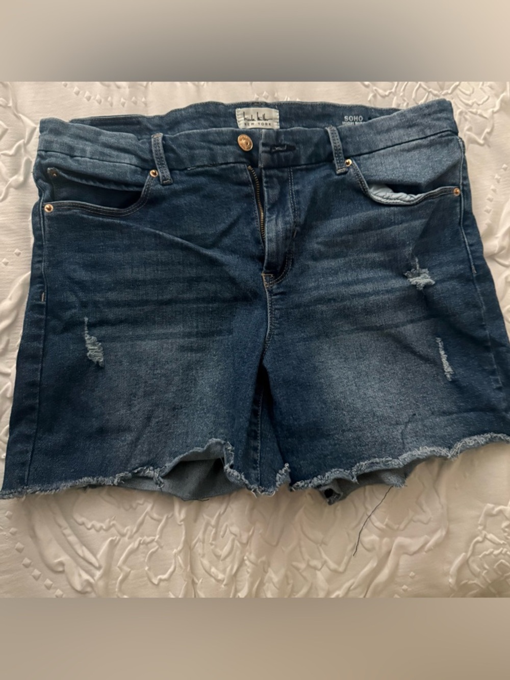 Nicole Miller Dark Blue Distressed Denim Shorts